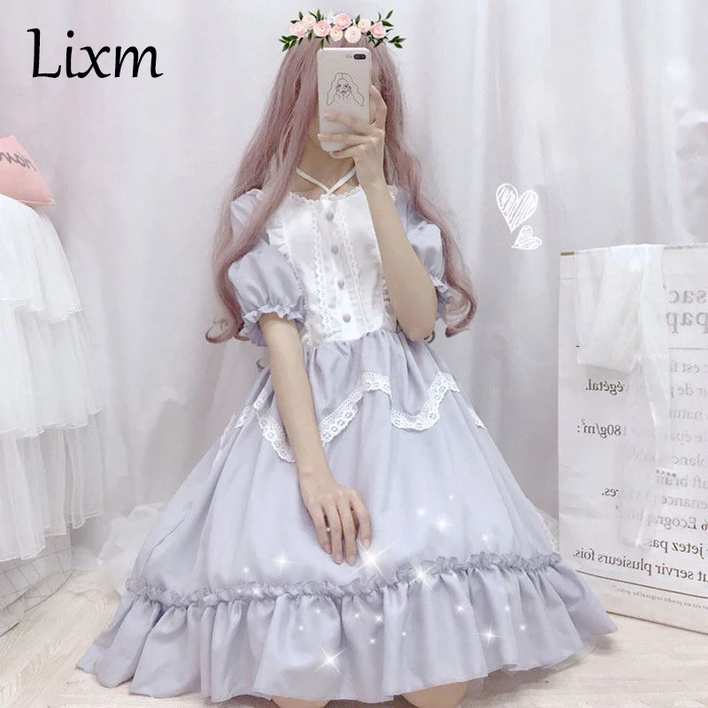 Summer Japanese Lolita Vintage Dress Lolita Dress Female Soft Gir lWind Cute Fungus Lace Dress Short Sleeve Cute Cosplay Suit