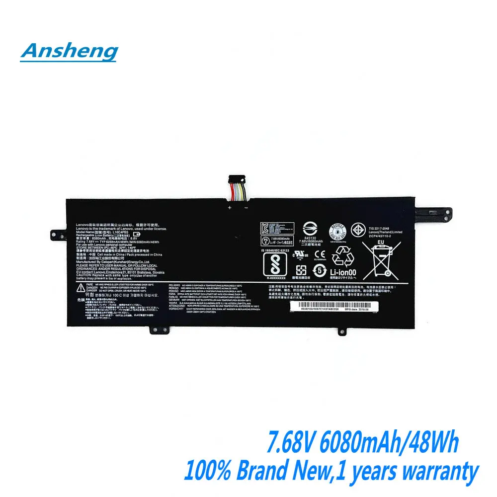 

NEW 7.68V 6080mAh/48WH L16C4PB3 Laptop Battery For Lenovo IdeaPad 720S-13ARR 720S-13IKB Series L16M4PB3 L16L4PB3