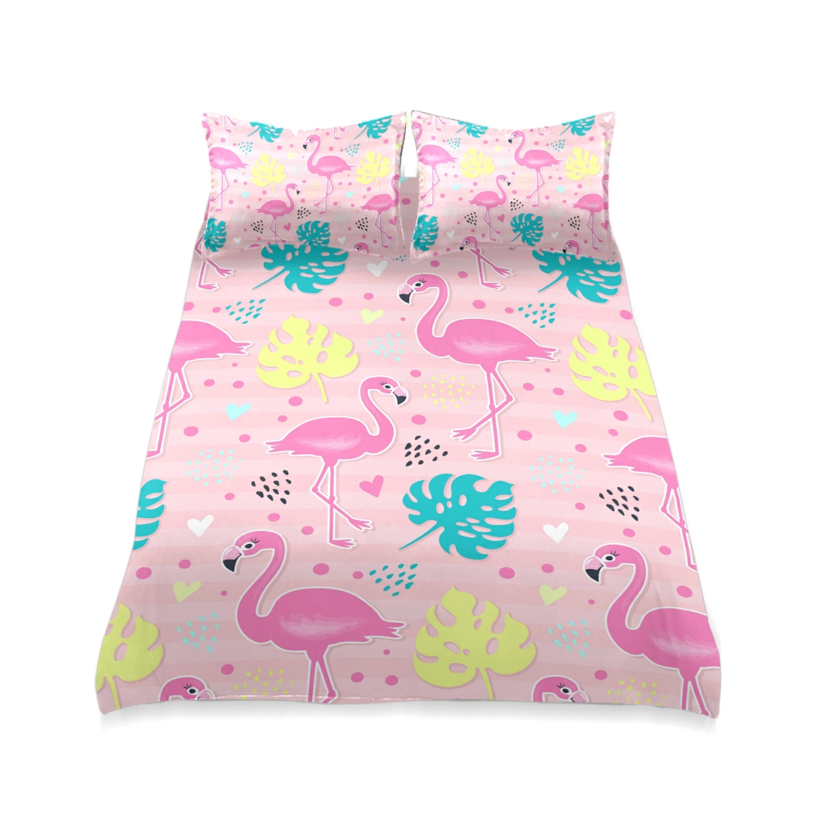 Juego de ropa de cama con flamenco 3D para niños, juego de funda de edredón rosa, manta para bebé, fundas de almohada, juego de cama individual Doble