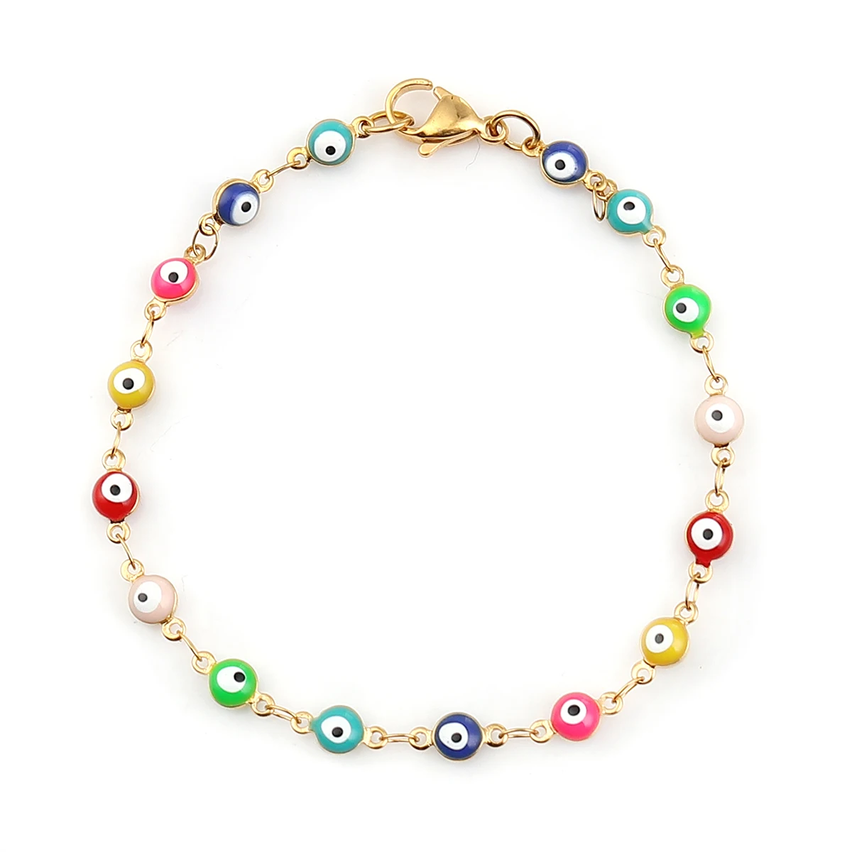 Pulsera de acero inoxidable 18,7 para hombre y mujer, cadena de eslabones de Color dorado, Multicolor, esmalte de mal de ojo, 1 unidad, 19,5-304 cm