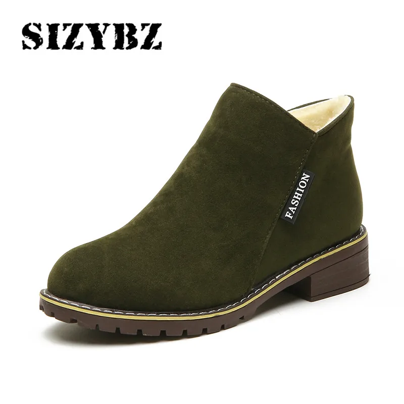 NEW Fashion Boots Women Autumn Winter Boots Flock Classic Zipper Snow Ankle Boots Winter Suede Warm Fur Plush Retro Women Shoes