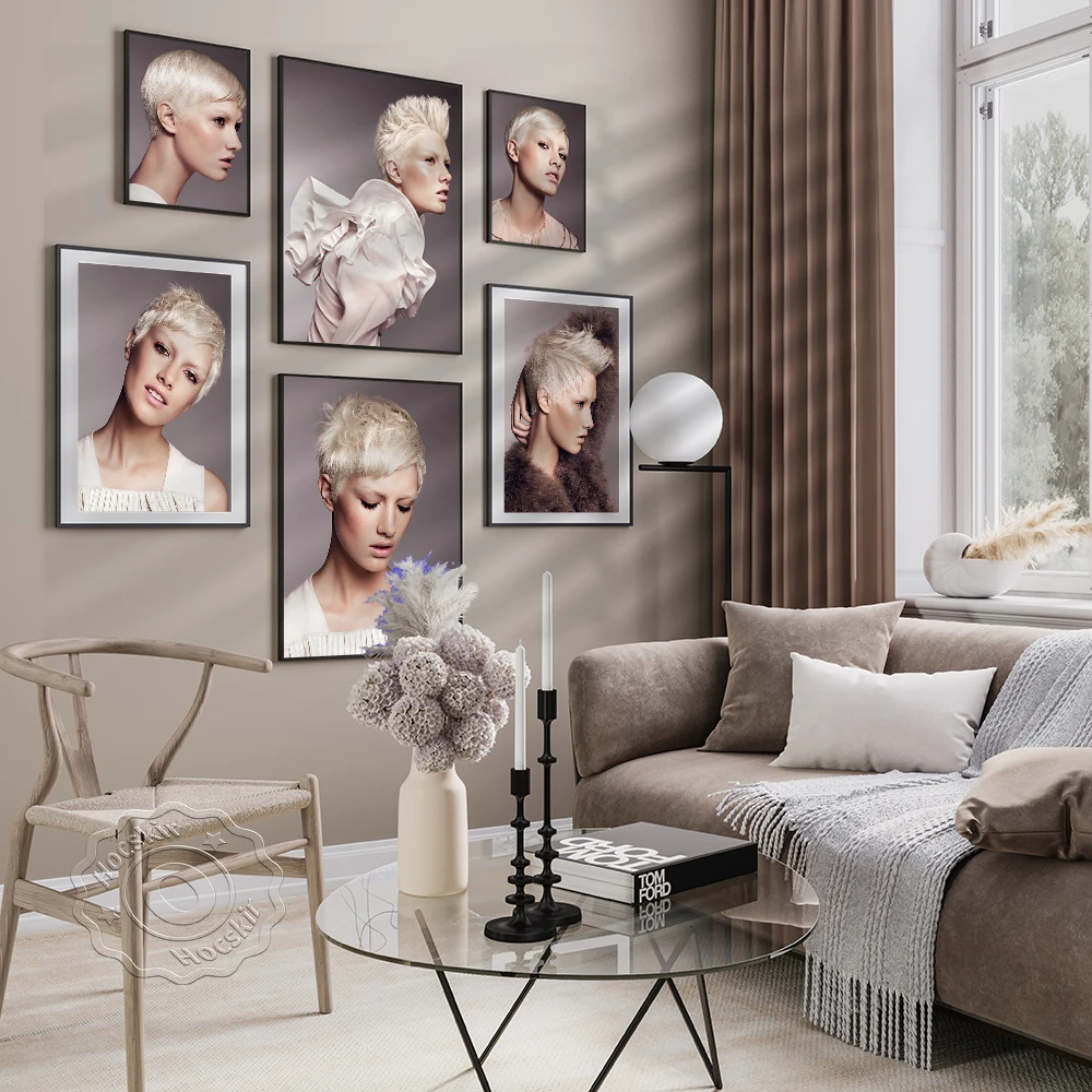 Modern Fashion Beauty Short Hair Art Canvas Painting Poster, Beauty Salon Hair Salonma Make Up Store Wall Decor Wall Picture