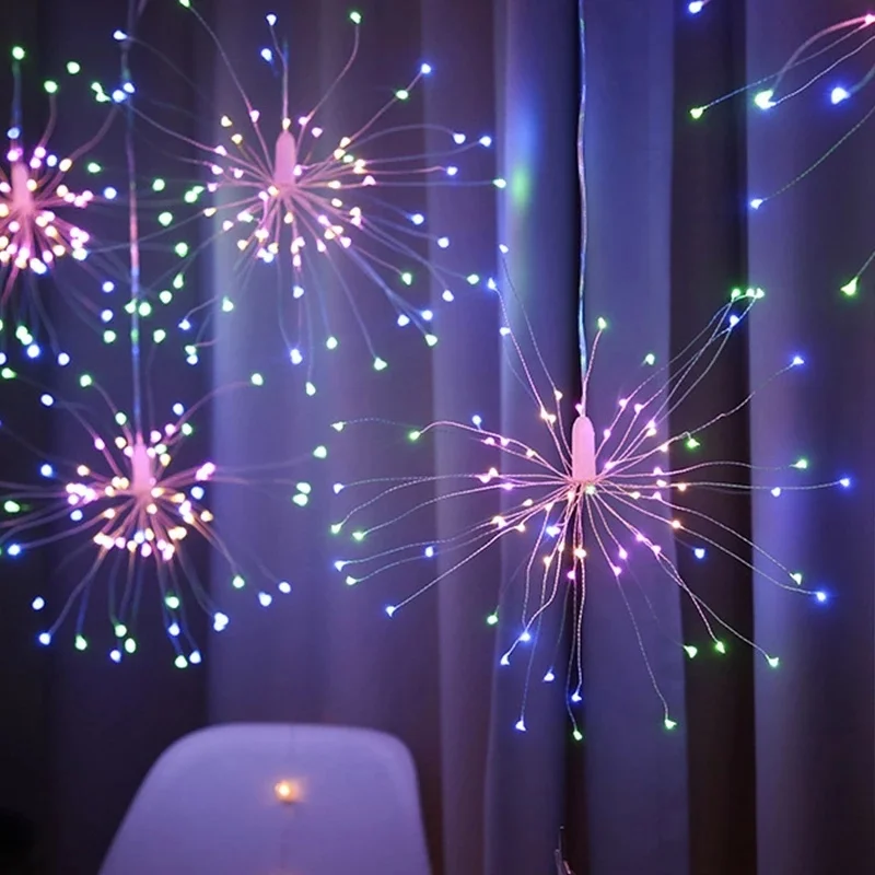 500 LEDs Dandelion Firework Lights 3M Christmas Garland String Fairy Lights for Xmas Pop Year Home Bedroom Window Decor Lighting