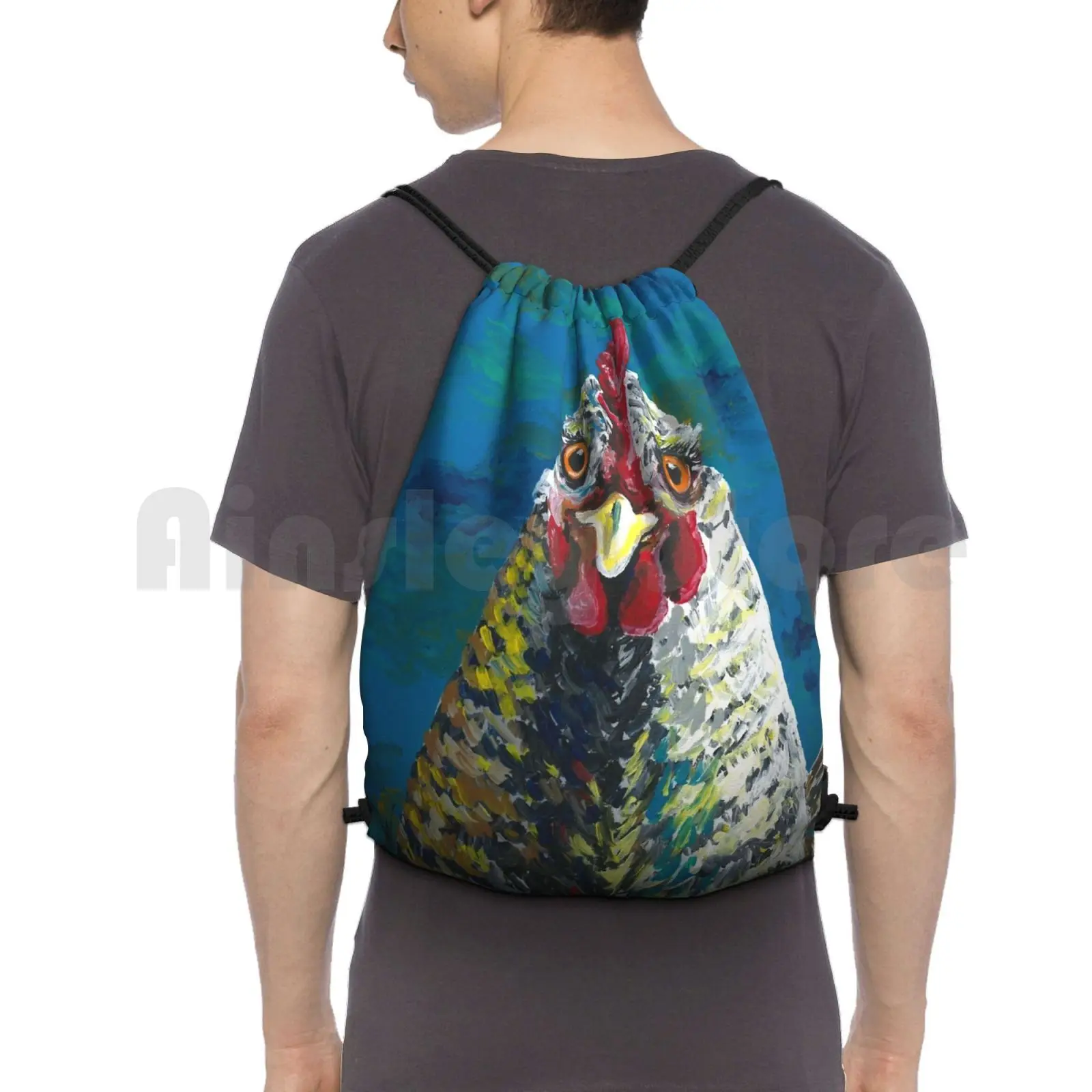 Chicken Art , Colorful Hen Art Backpack Drawstring Bag Riding Climbing Gym Bag Chicken Art Colorful Chicken Colorful