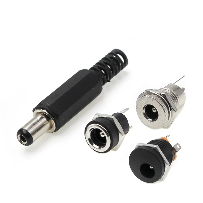 5 style 2/5/10Pairs 5.5 x 2.1mm Male Plugs + DC Power Socket Female Jack Screw Nut Panel Mount Connector 5.5*2.1MM DC022 005 025