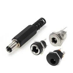 5 style 2/5/10Pairs 5.5 x 2.1mm Male Plugs + DC Power Socket Female Jack Screw Nut Panel Mount Connector 5.5*2.1MM DC022 005 025