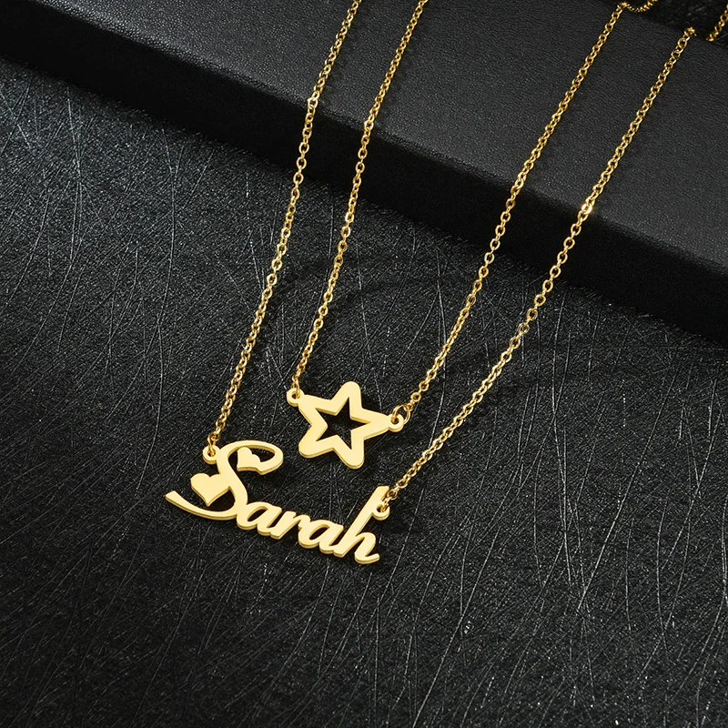 Collar con nombre personalizado para mujer y niña, colgante de corazón de acero inoxidable, tres cadenas, regalo creativo, joyería