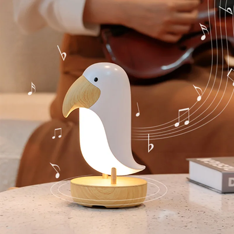 Creative LED Wooden Bird Might Light Bedroom Bedside Sleep Lamp with Bluetooth Speaker Table Lamp USB Charging Stepless Dimming