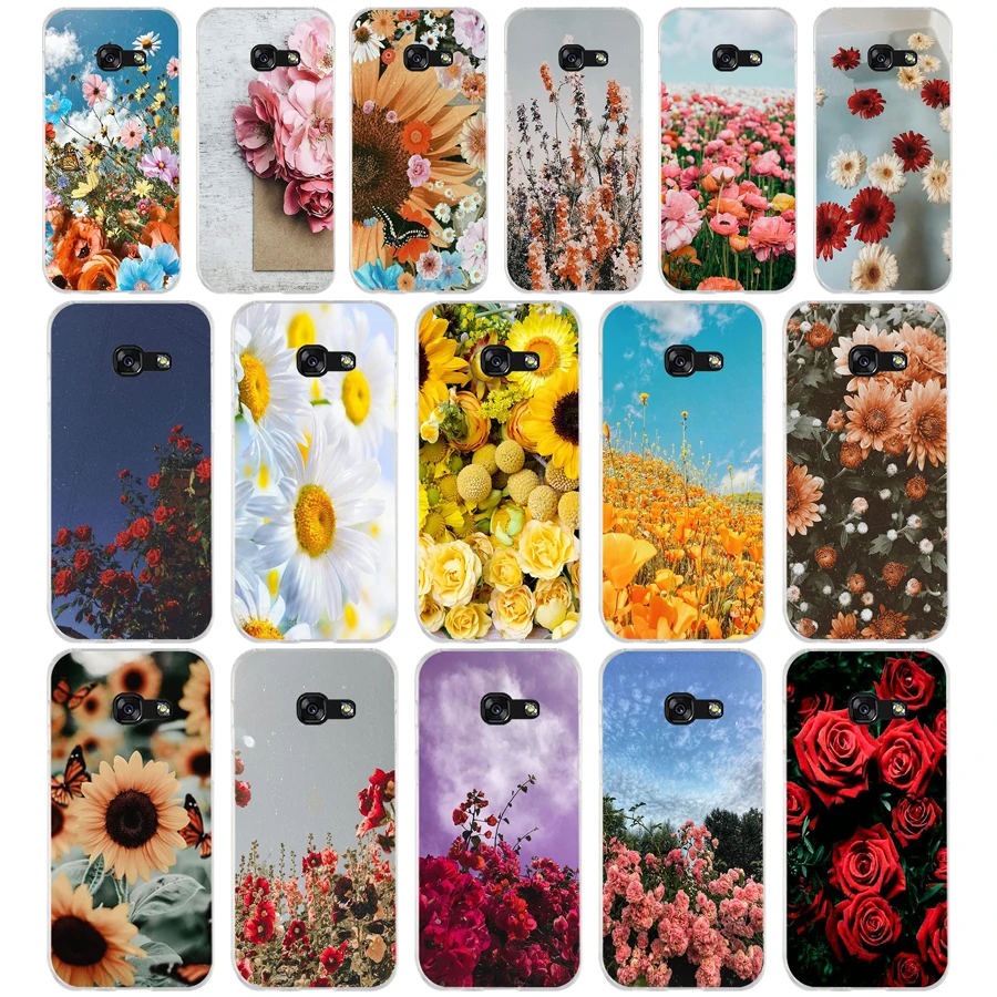 42 Colorful Flower Rose Peony Soft Silicone Tpu Cover phone Case for Samsung a3 2016 a5 2017 a6 plus a7 a8 a9 star lite s6 7 8 9