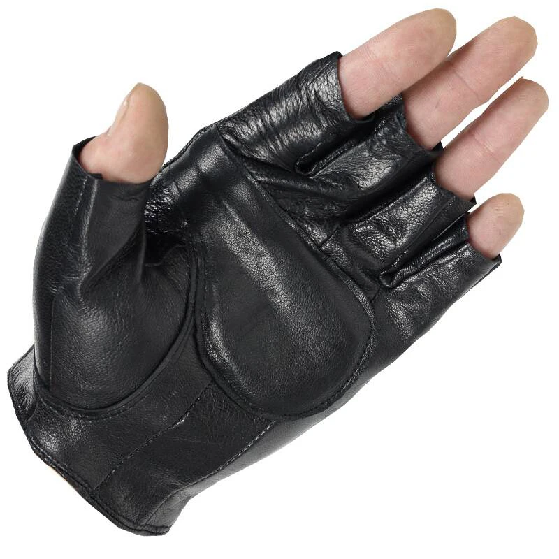 1Pair Men Synthetic Leather Glover Outdoor Black Soft Leather Driving Motorcycle Biker Fingerless Gloves Male Punk PU Glover Hot