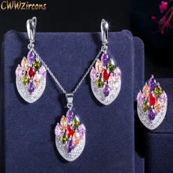 CWWZircons Artistic Vintage Cubic Zircon Jewelry Colorful CZ Crystal Big Drop Ring Pendant Necklace Earring Set for Women T0009
