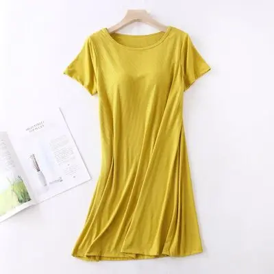 Vestido de noche de manga corta para mujer, Camisón de algodón con almohadillas en el pecho, talla grande, ropa de dormir cómoda