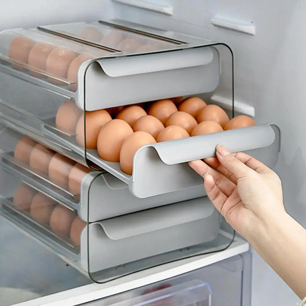 Egg Storage Box Drawer Type Fridge Egg Organizer Practical Airtight PET 32 Grids Fresh Preservation Egg Organizer for Kitchen