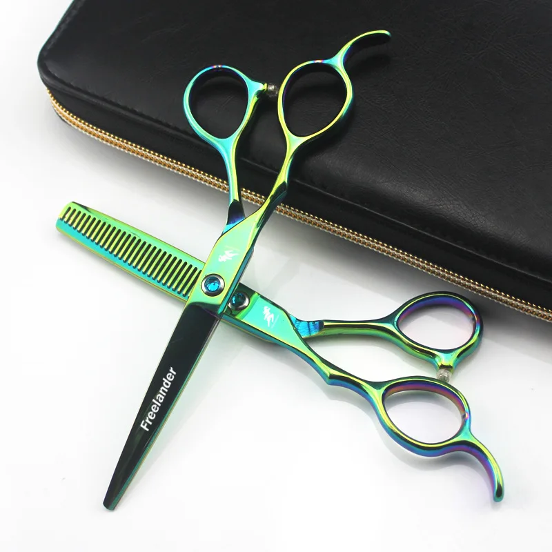 6 Inch left hand Cutting Thinning Styling Tool Hair Scissors lefty green Salon Hairdressing Shears Regular Flat Teeth Blades