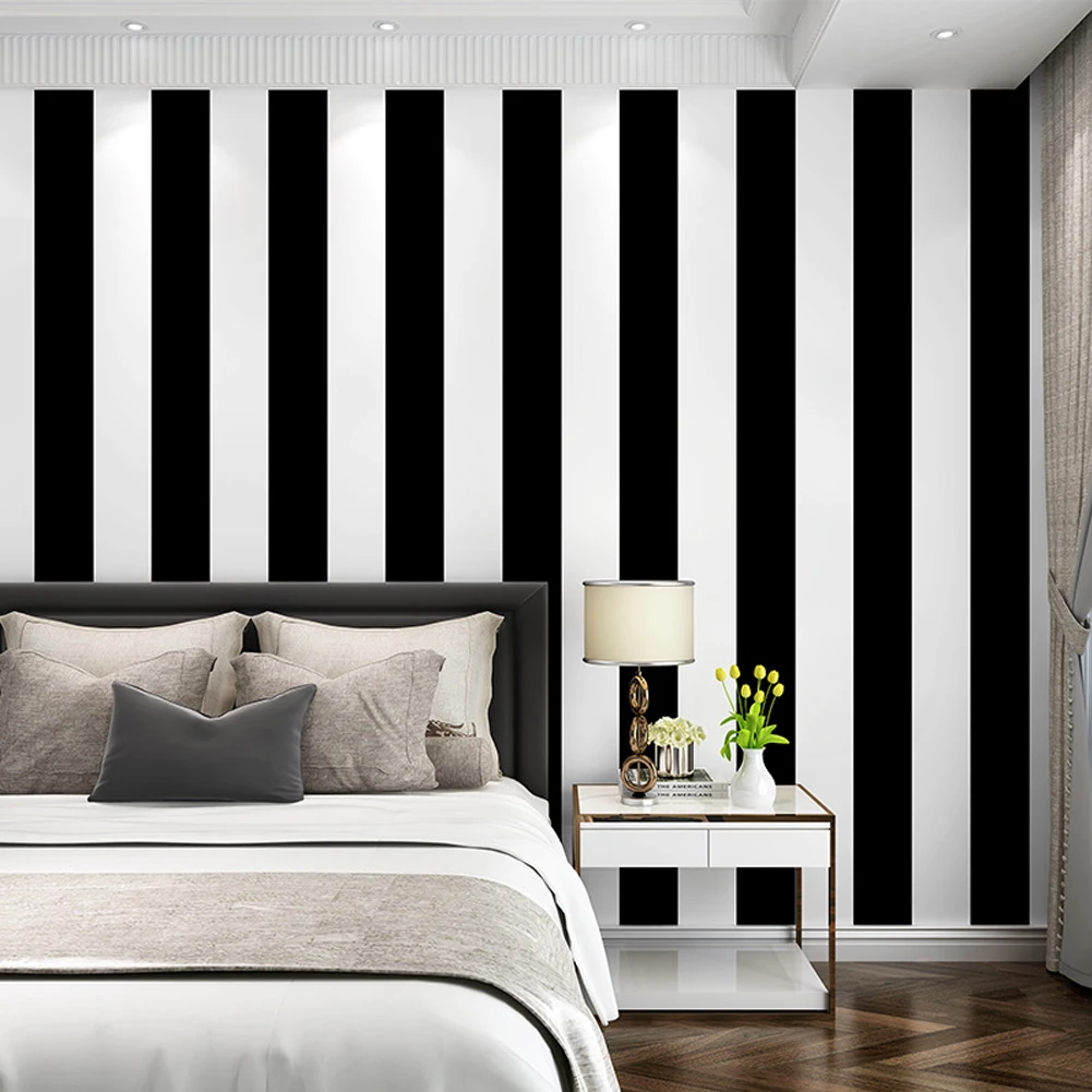 Vertical Striped Wallpaper Sticker Black and White Modern Simple Wallpaper Living Room Bedroom Background Wallcovering Non-woven