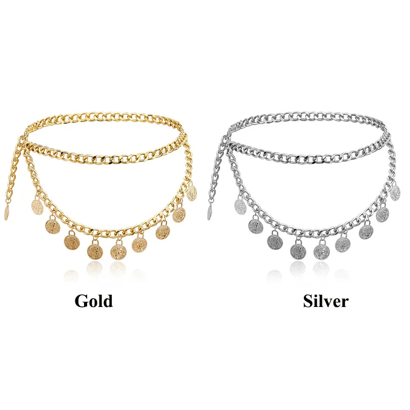 Luxury Tassel Coin Thick Belt Chain for Women Gold Silver Fashion All-match Metal Waist Chain For Party Jewelry Jean Dress Hip 3