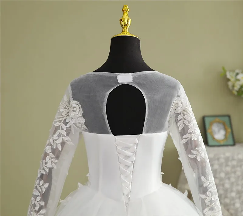 VLNUO NISA Echt Video Neue Koreanische Plus Größe Hochzeit kleid Volle Hülse Lange Spitze Appliques Noiva Kleid O-ansatz Günstige großhandel china