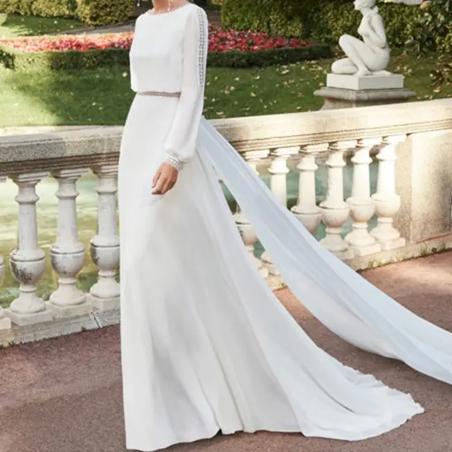 Abiti da sposa romantici con apertura sul retro vestido de novia manga larga abiti da sposa bohémien semplici robe de mariage grande