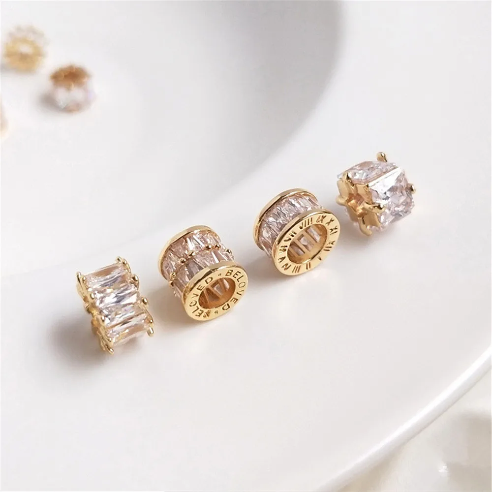 

14K Gold Plated Mini - set zircon barrel bead Passepartout pendant diy bracelet clavicle necklace with beads pendant