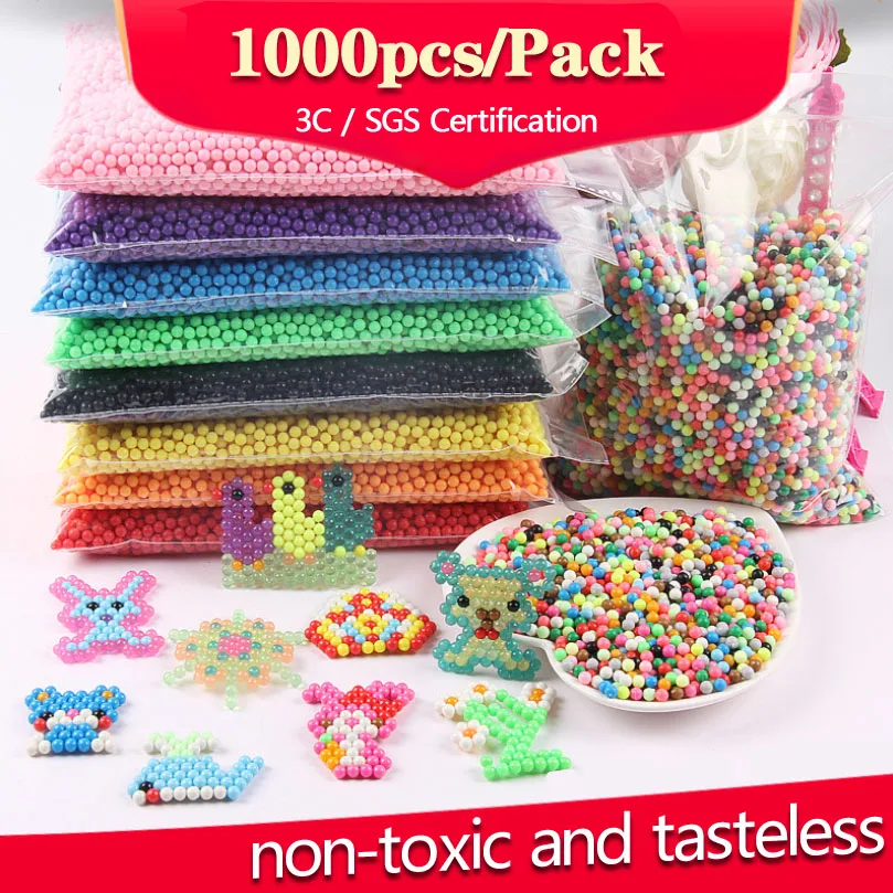 Recharge de perles Hama pour enfants, perles magiques en cristal mélangé, boule de pulvérisation d'eau, jouets de bricolage, puzzle, sac de 1000 pièces