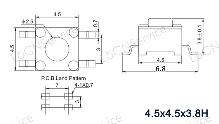Тактовый выключатель x 4.5 шт./4,5*4,5*3,8 H/4H/4,3 H/5H/4,5 H/6H/7H roHS