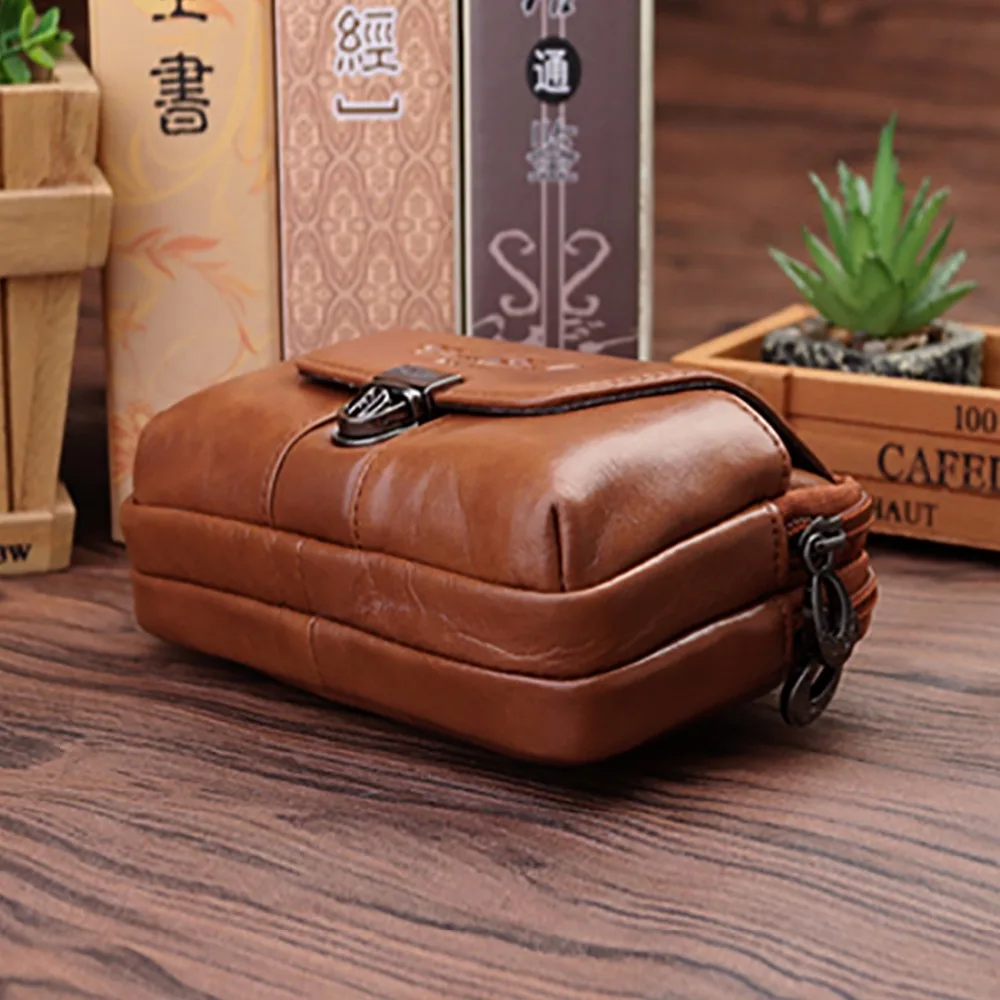 Genuine Leather Men Belt Bag Cell/Mobile Phone Case Cover Wallet Purse Male Natural Skin Hip Bum Fanny Waist Pack Bags