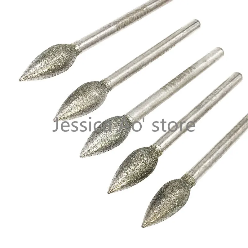 18pcs 3x6mm Flame Peach Shape Diamond Grinding Head CBN Grinding Needle Ceramic Glass Stone Jade Carving DIY Abrasive Tools