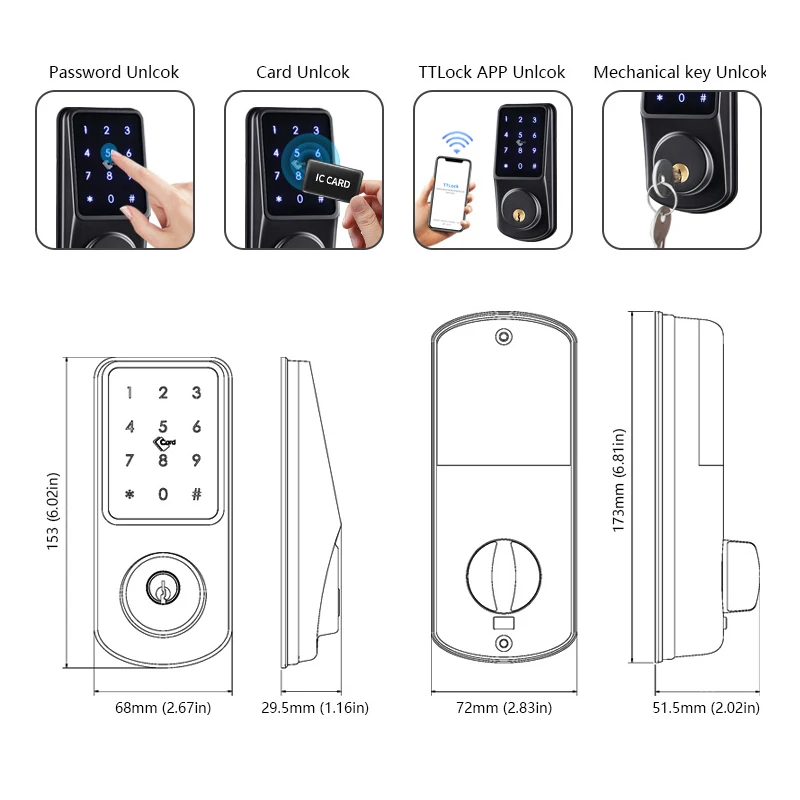 RAYKUBE F23 Deadbolt Lock Smart Electronic Door Locks Remote Unlock TT Lock APP Smart IC Card for Home Security Smart Home