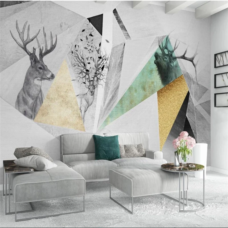 

wellyu Customized large murals fashion home improvement Nordic simple elk abstract geometric square background wall