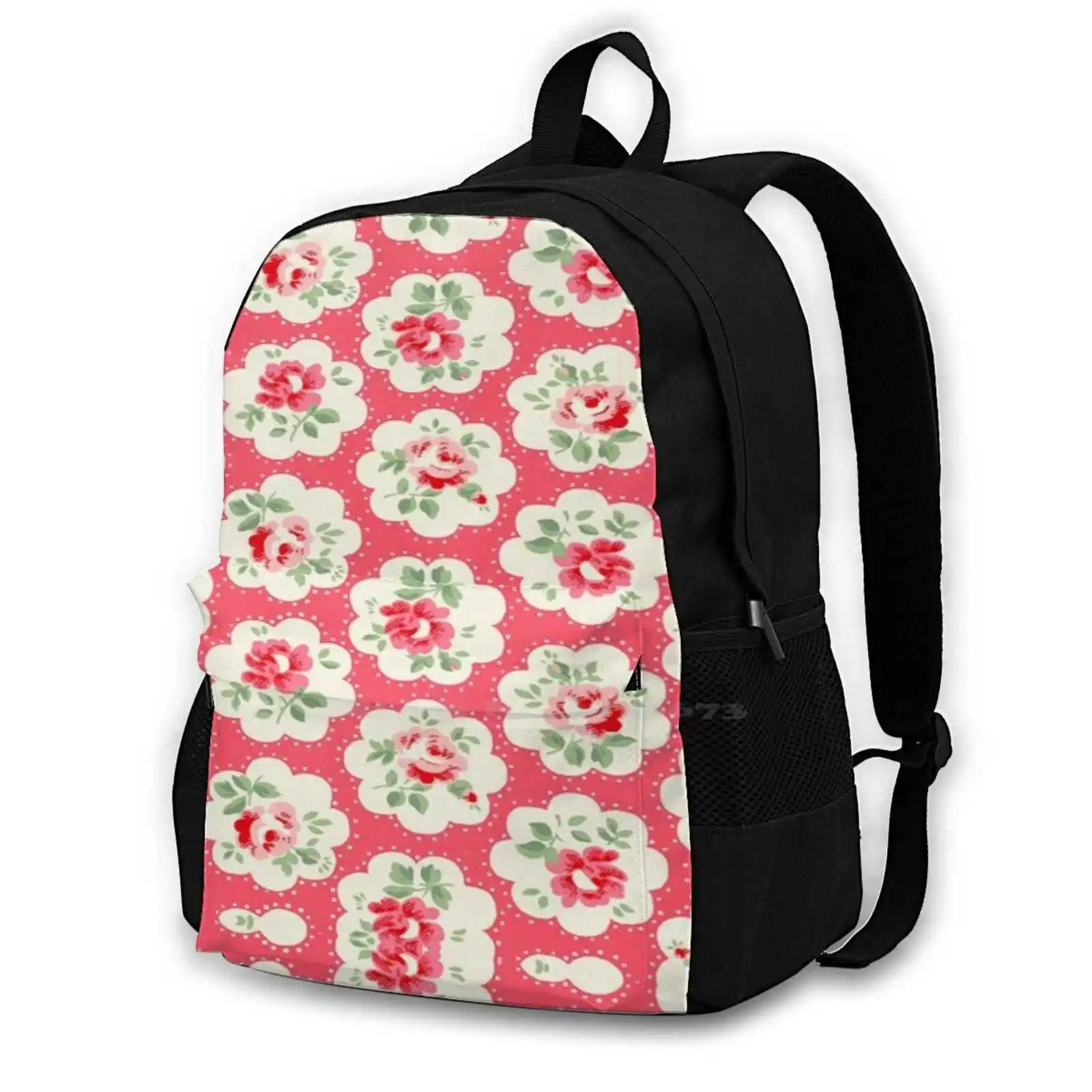 Flowers Design Women Men Teens Laptop Travel School Bags Floral Flowers Pattern Pretty Vintag Pink Girly Roses Shabby Chic Cute