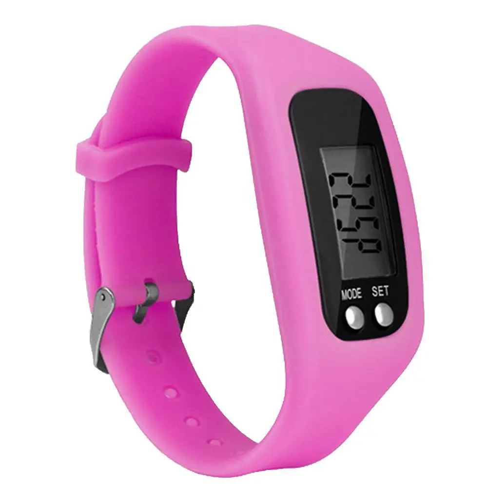 Pulsera de reloj digital con contador de pasos de calorías y podómetro de silicona para correr deportivo