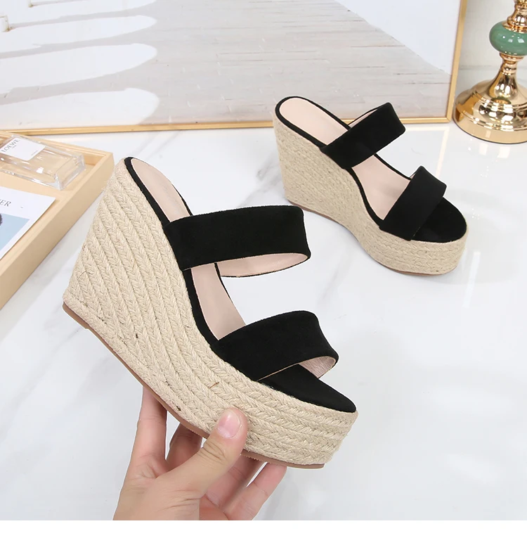 Summer 9cm 11cm High-Heeled Women Pumps Platform Hemp Shoes Buckle Casual Nude Stilettos Round Head Sandals Small Yards:30 31 32