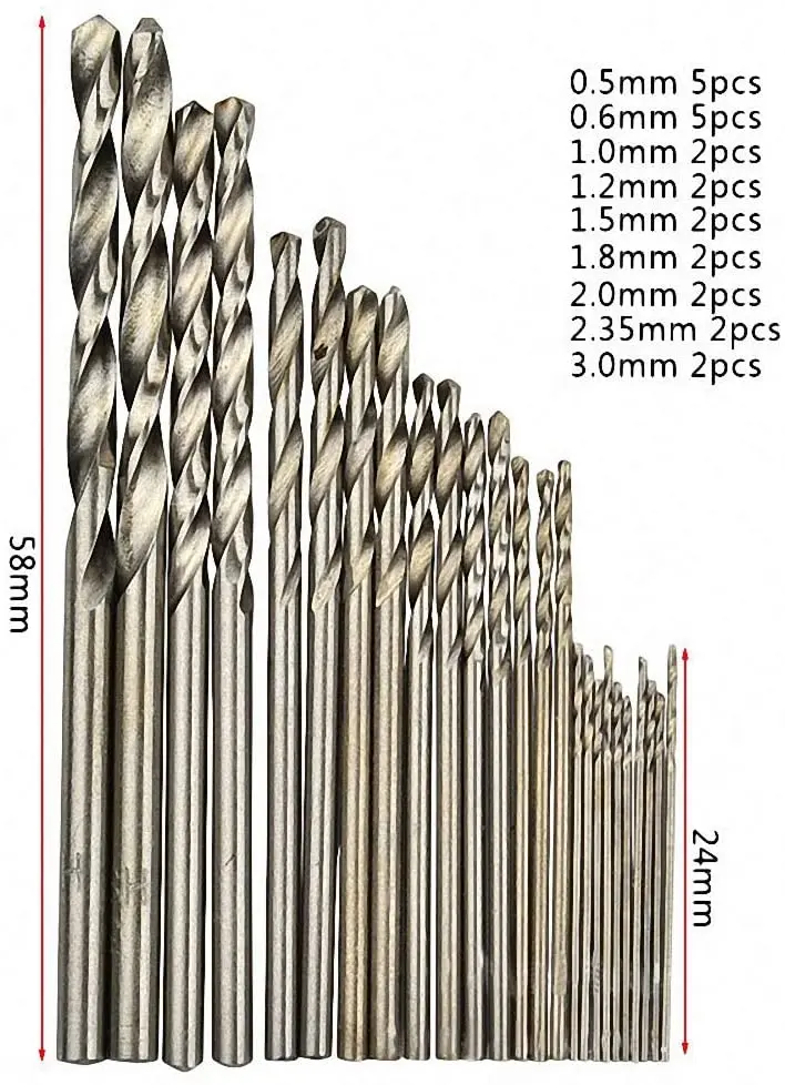 25pcs Drill Bit HSS High Speed Steel Titanium Coated Twist Drill Bits Set Round Shank Change Woodworking Tool 0.5-3mm