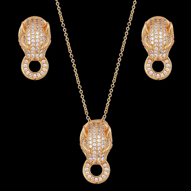 Zlxgirl jewelry luxury brand Gold copper leopard pendant earring jewelry sets fashoin women and men bridal necklace sets gifts