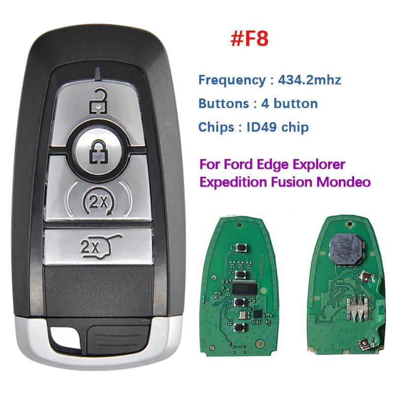 CN018109-F8 Replacement 4 Pieces Remote 4 Button Key With 434.2Mhz 49 Chip For Ford Edge Explorer Expedition Fusion Mondeo