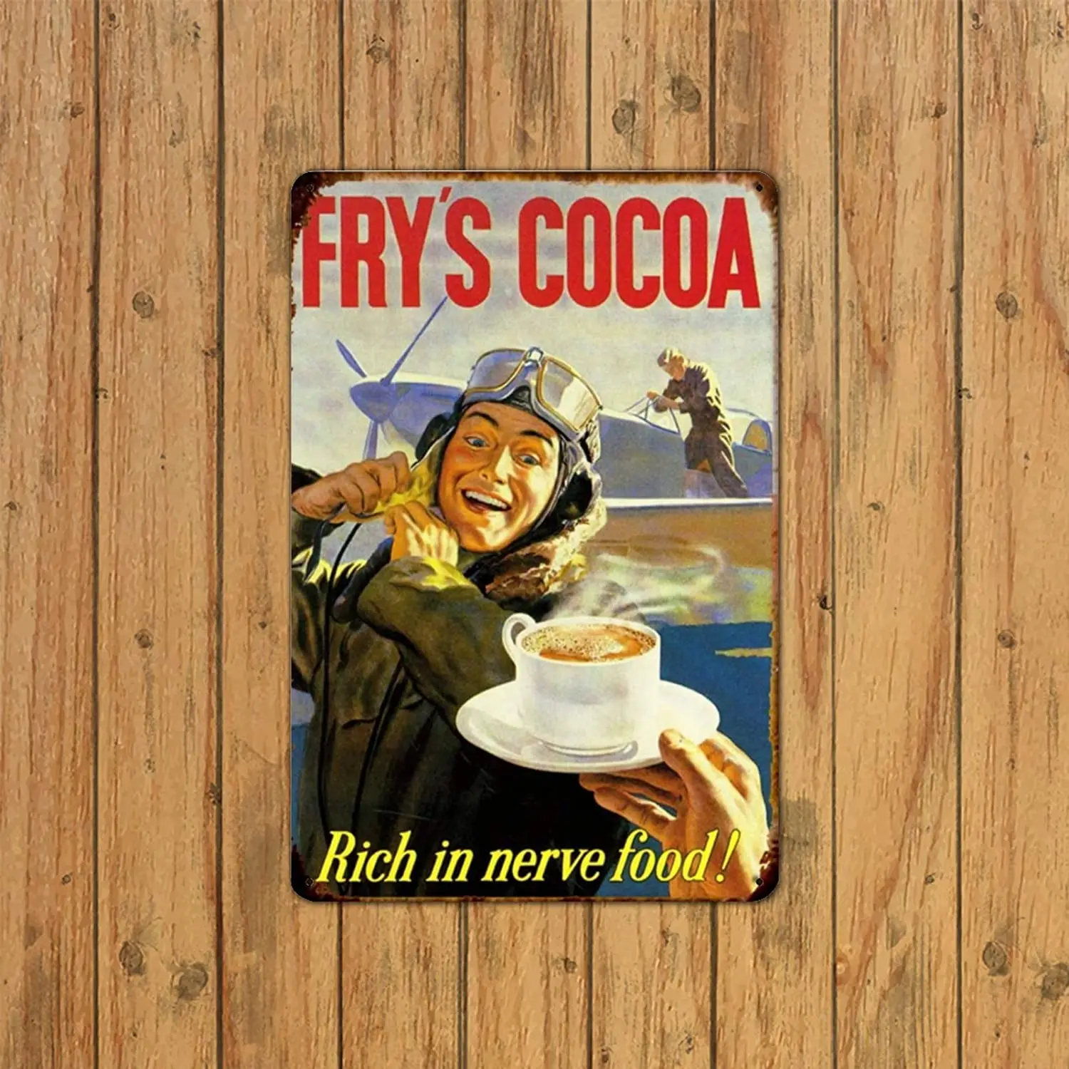 Woollywonder Knits Fry'S Cocoa Rich in Nerve Food Metal Sign Retro Wall Decor Wall Art Decoration Plaque for Home Kitchen Bar