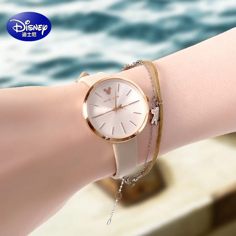 Disney Top Brand Original Womens Watches Mickey Mouse Leather Quartz Ladies Clock Fashion Waterproof Female Girls Party New Gift