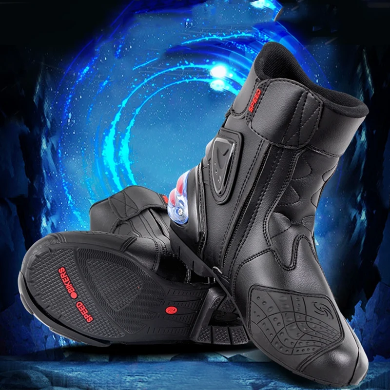 Men Woman Motorcycle Boots Microfiber Leather Motorbike Riding Anticollision Ankle Protective Shoes Moto Racing Short Boot A004