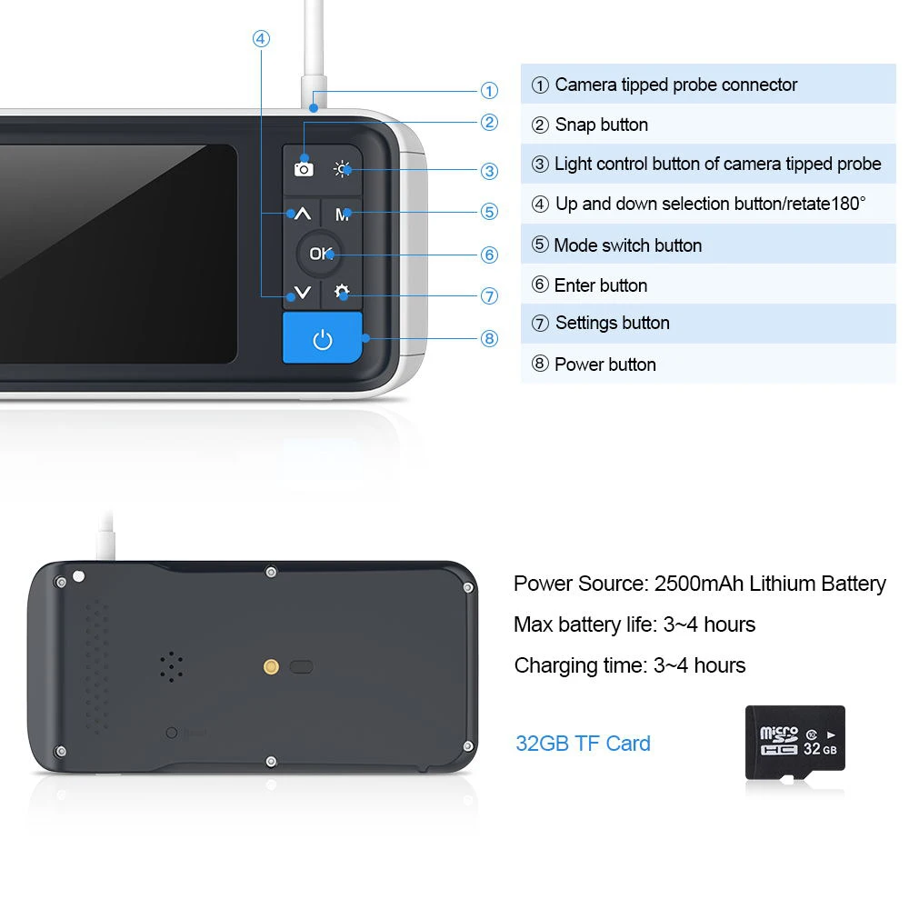 TESLONG 4.5 بوصة IPS شاشة ملونة الرقمية منظار الأذن 1.0MP 1080P HD 3.9 مللي متر عدسة الأذن التفتيش كاميرا 6 المصابيح IP67