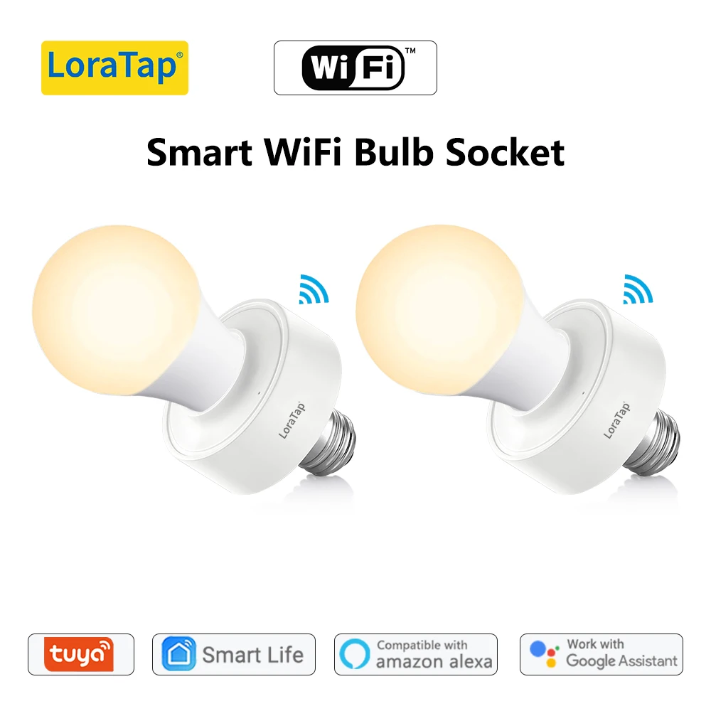 LoraTap Tuya Smart WiFi Light Socket Lamp Holder for Led Bulb E27 E26 Google Home Echo Alexa Voice Remote Control ON OFF