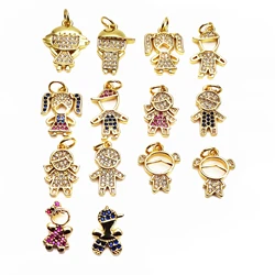 Little charms pendant Cute boys and girls copper gold plated lovely couples pendant DIY bracelet necklace accessories
