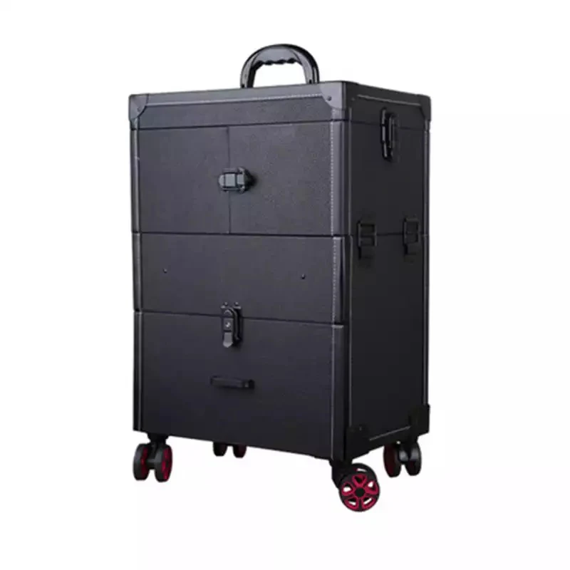 Professional Trolley Makeup Beauty Artist Luggage Case Luxury Cosmetic Box Large Capacity Suitcae With Mirror Embroidery Toolbox