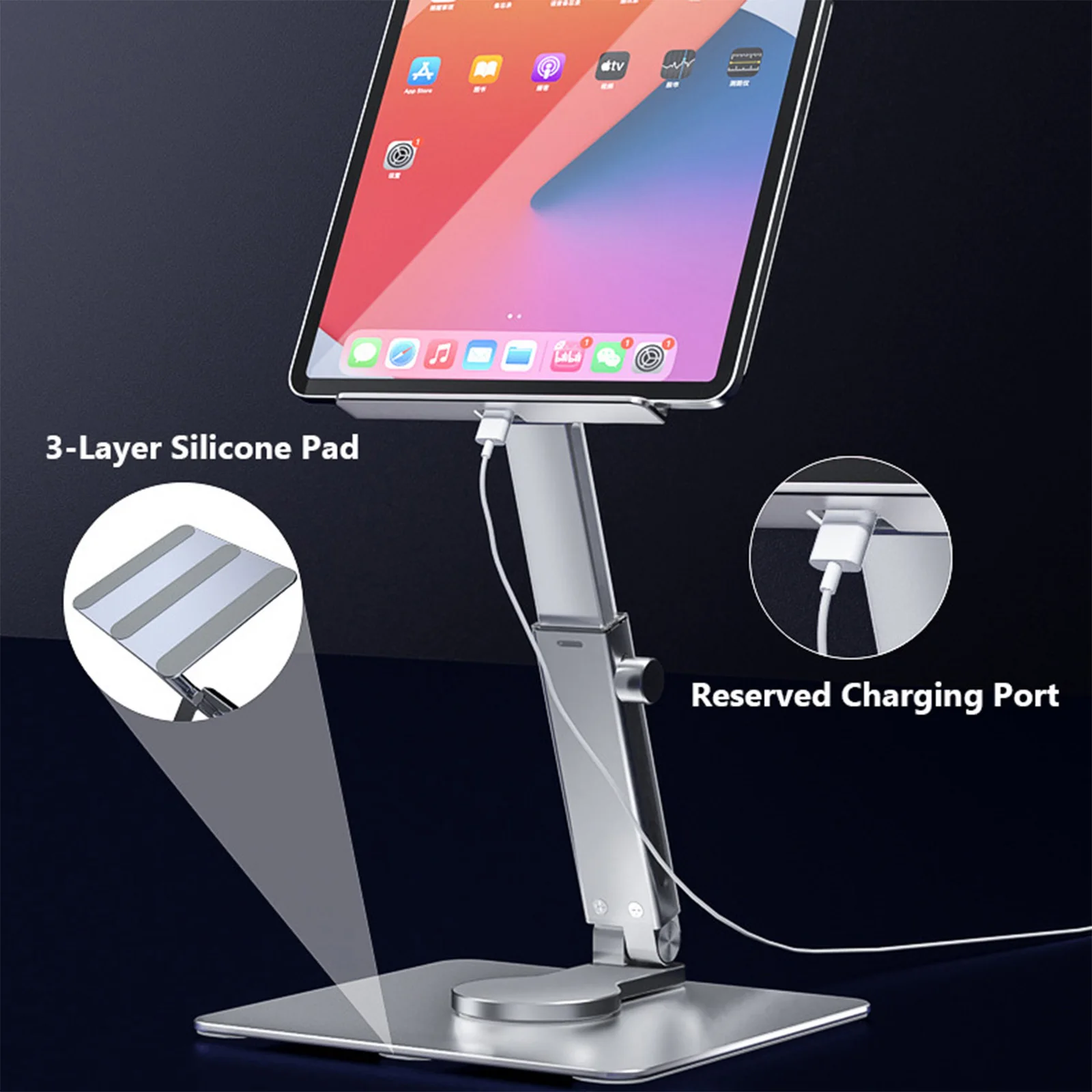 360° Quality Rotating Tablet Stand Adjustable Foldable Aluminum Tablets Holder for iPad Series Any Tablets