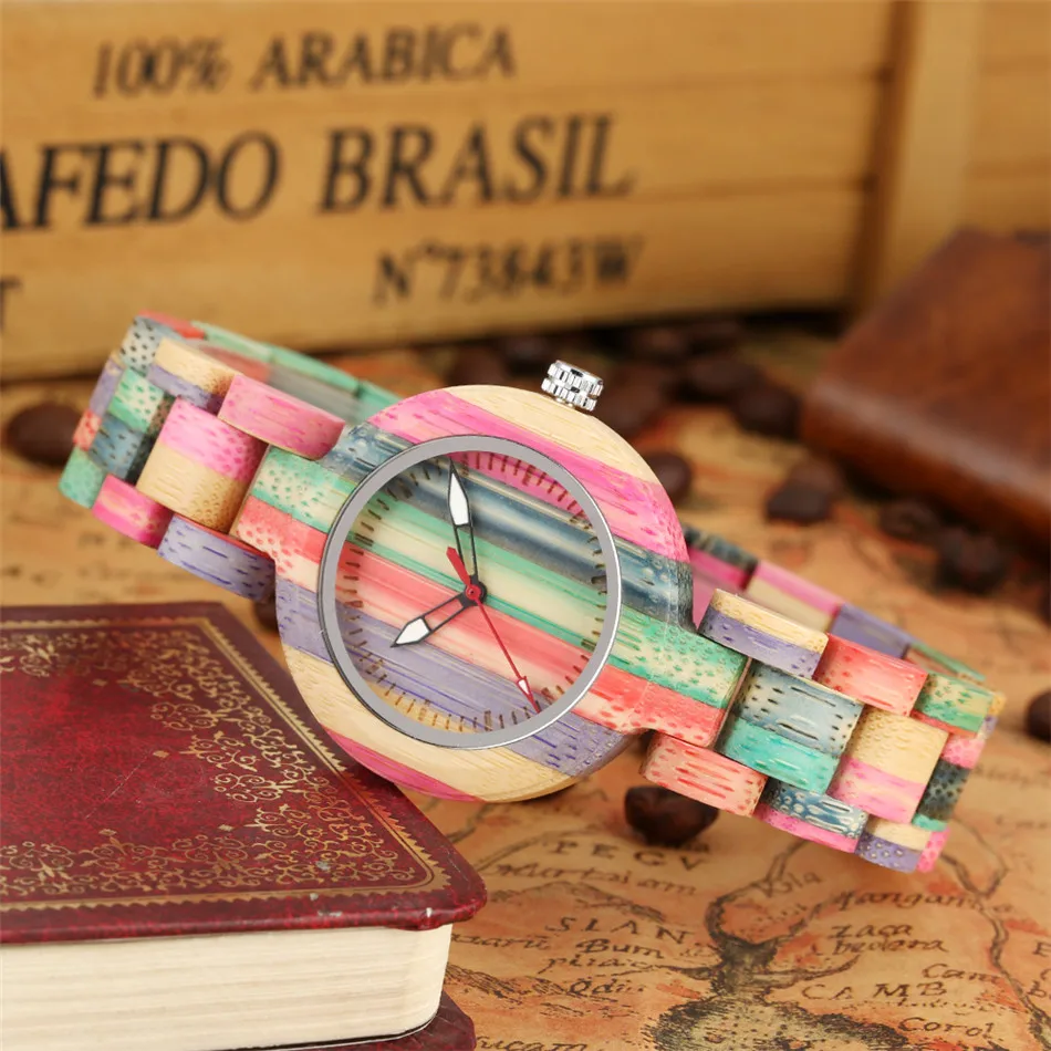 Small Dial Full Bamboo Wood Women\'s Watches Quartz Lady Wristwatch Folding Clasp Wristband Luminous Pointer Female Wood Watch