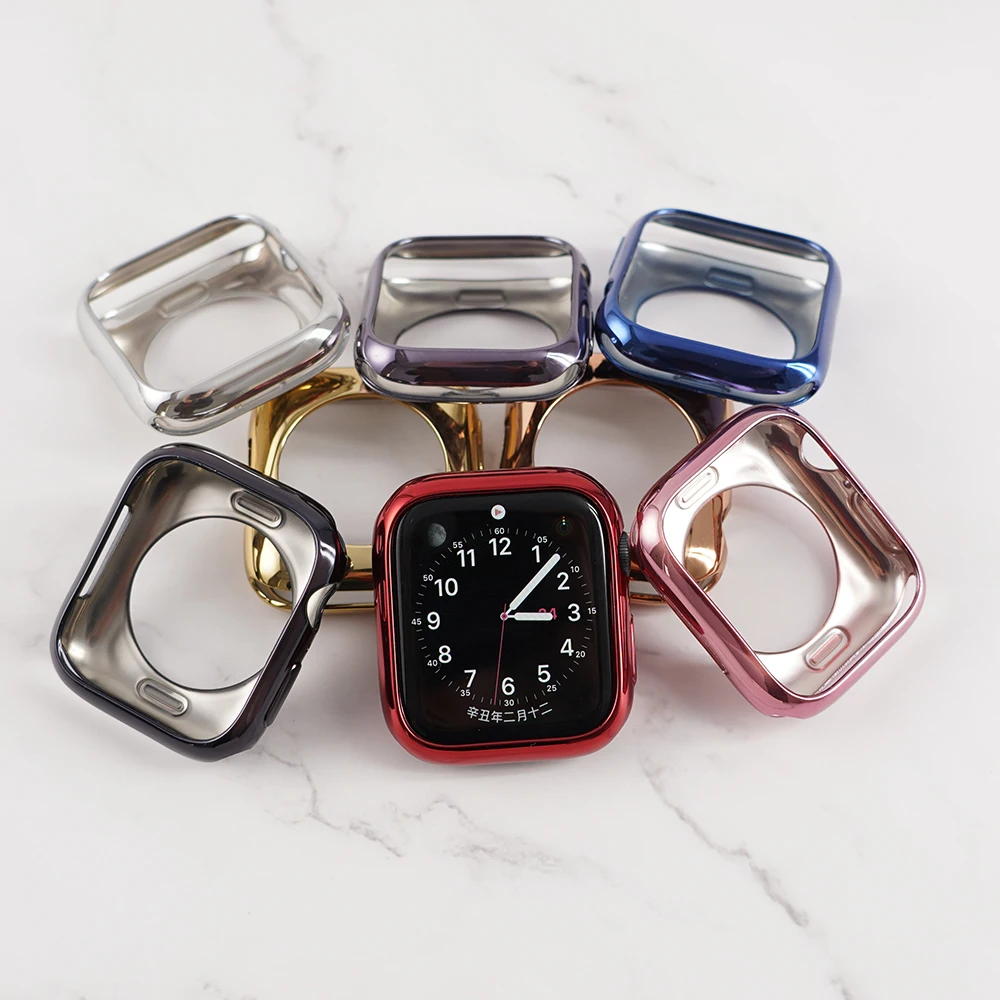 Casing Penutup Jam Tangan untuk Jam Tangan Apple 4 5 SE 6 40Mm 44Mm Casing TPU Lapisan Elektro Setengah Kemasan untuk Seri IWatch 3 2 1 42Mm 38Mm