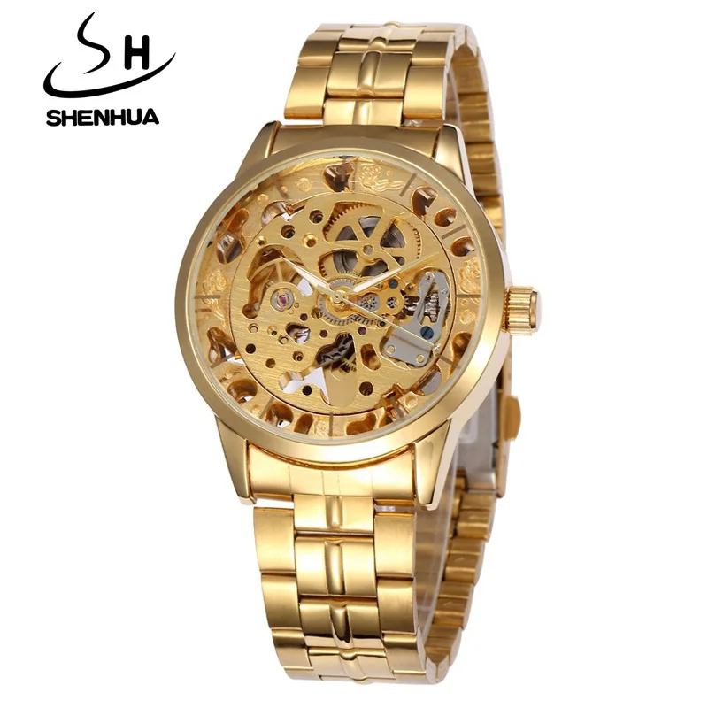 

New Luxury Men Gold Mechanical Watches Fashion Male Waterproof Shockproof Clock Skeleton Watches Automatic Self Wind Wristwatch