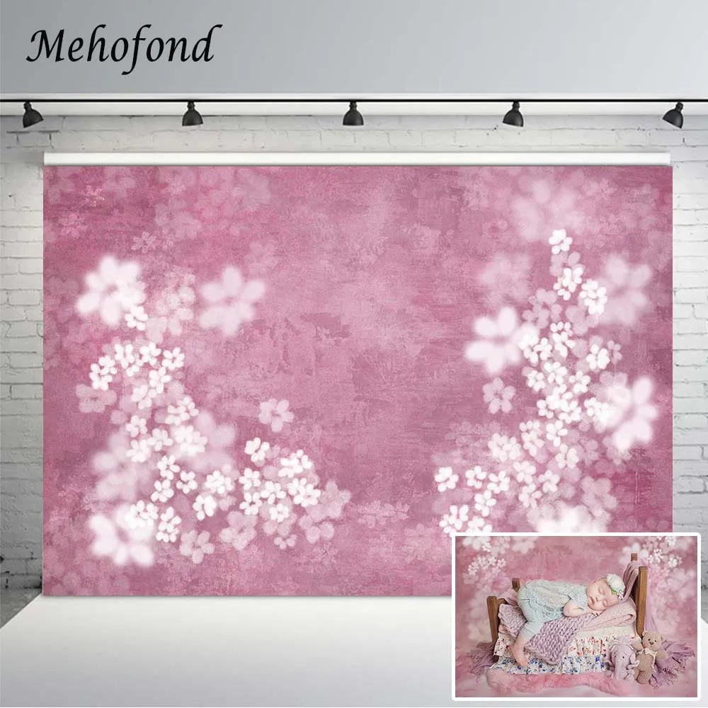 

Mehofond Pink Grunge White Floral Backdrop For Photography Props Newborn Baby Shower Portrait Background Photophone Photo Studio