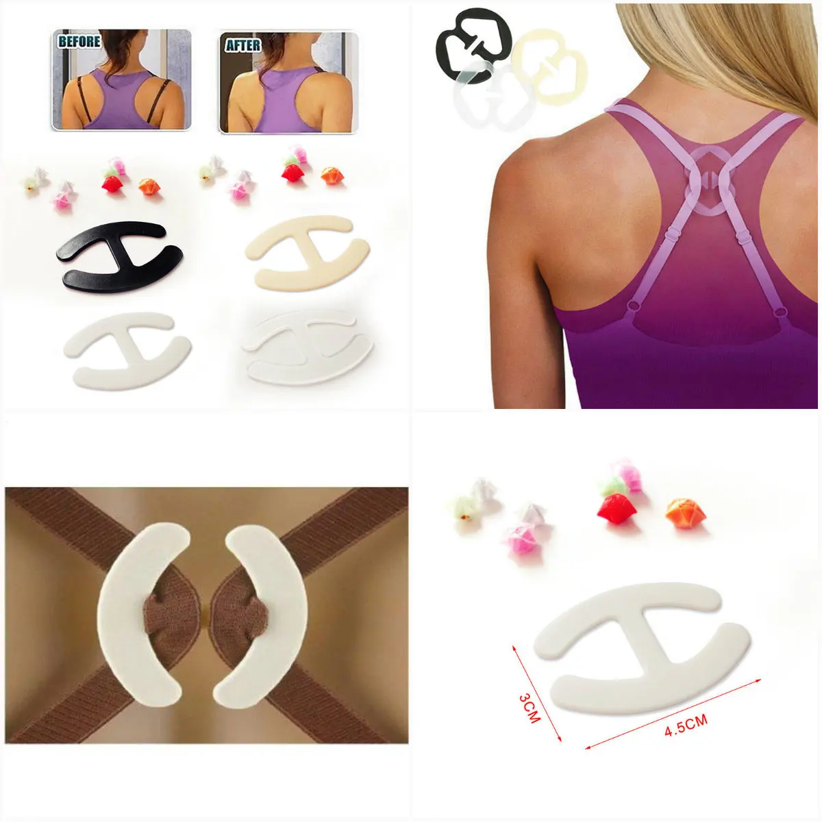 3pcs/lot H-shaped Clips Hide Converter Women's Push Up Cleavage Control Invisible Bra Strap Belt Clip Buckle Non-slip Buckle