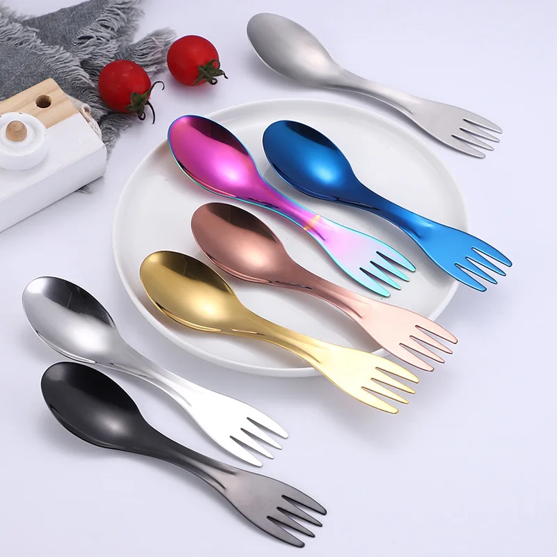 Outdoor Picnic Tableware Stainless Steel Double-Headed Spoon Fork Flatware Multifunction Portable Travel Camp Cutlery Spork