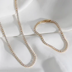 E.B.belle New Blingbling Romantic AAA Zircon Stone 14K Gold Plated Choker Necklace Tennis Chain Necklace Bracelet Jewelry Set